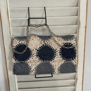 Lovestitch Elegant Crochet and Denim Shoulder Bag